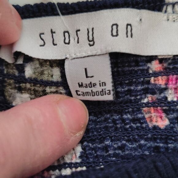 Story On Blue Floral Smocked Peplum Tank Top Large - Picture 8 of 10